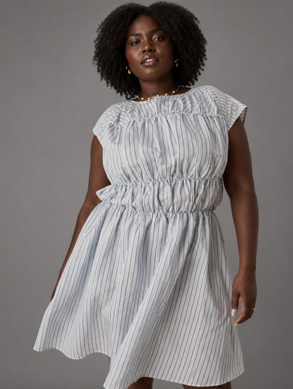 ASOS Design Curve Dress Women's Plus Size 22 Blue Brown Striped Tiered Babydoll